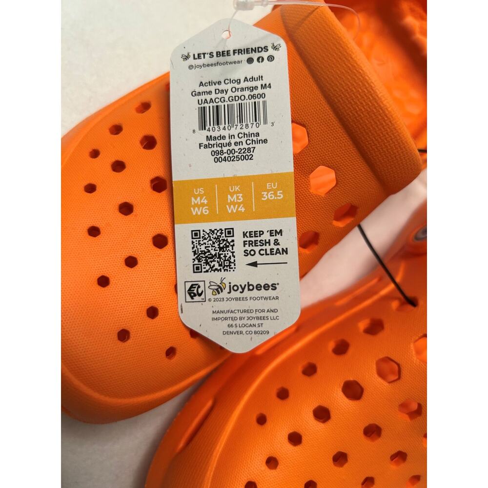 NWI Joybees Active Clog Game Day Orange Women’s 6 / Men’s 4 Lightweight EVA - Picture 12 of 12